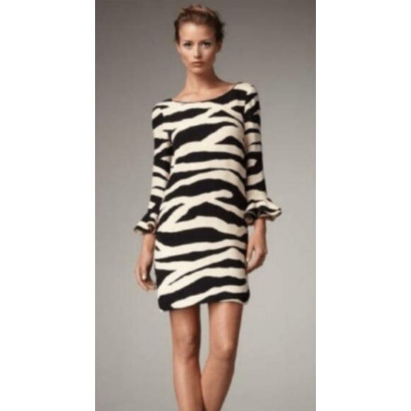 Kate Spade 100% Silk Andora Zebra Print Flounce Sleeves Dress Women's Size 4 - Picture 1 of 11